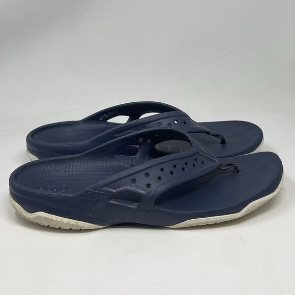 Crocs Swiftwater Deck Thong Sandals Mens 11 Blue Slip On Flip Flops Comfort - Picture 3 of 15